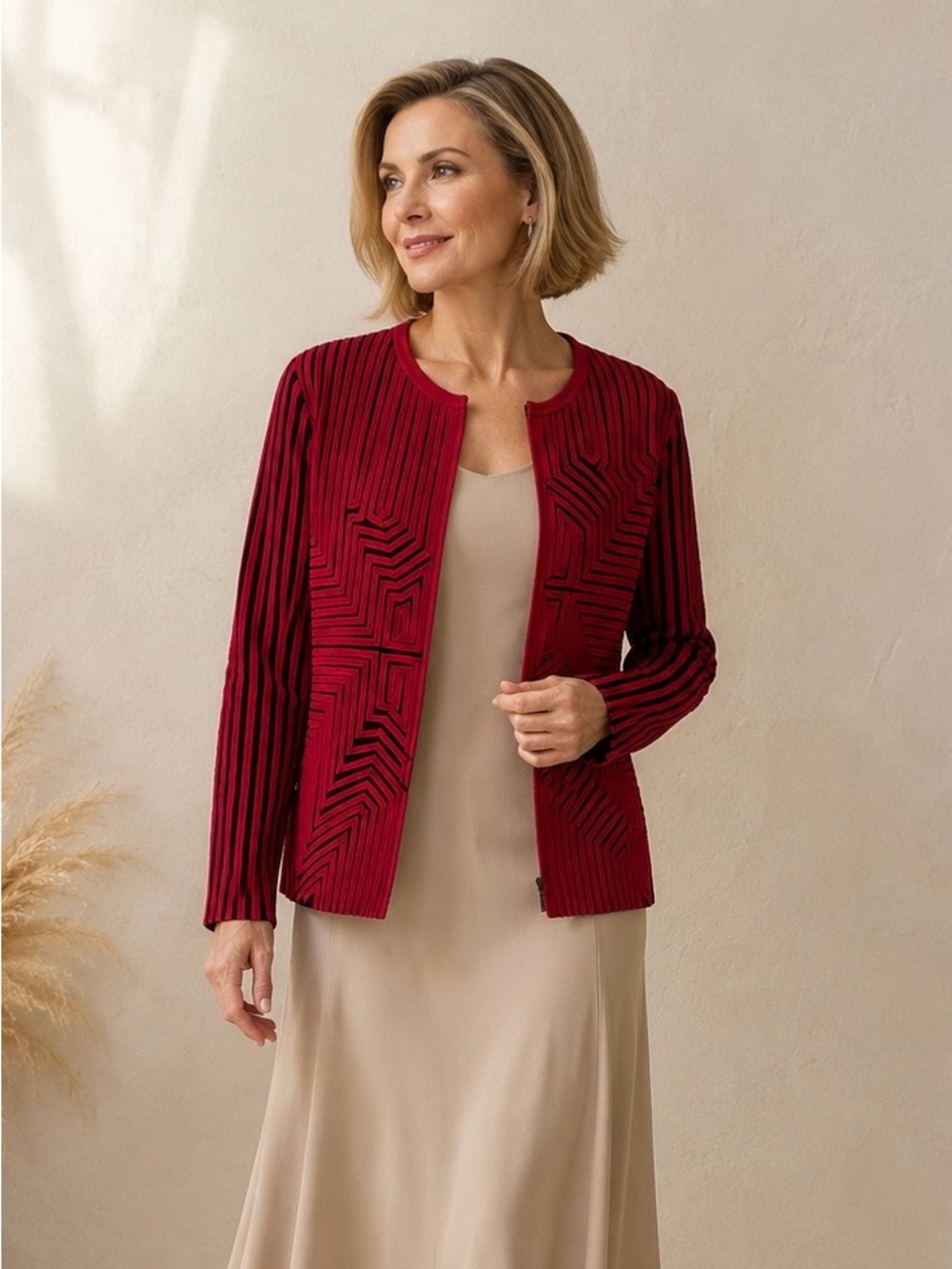 Peck & Peck Collection Red & Black Textured Zip Jacket Size 12